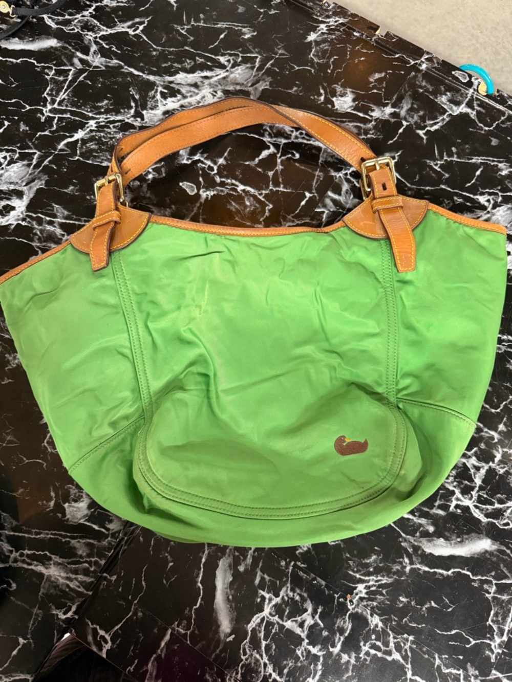 Dooney Bourke Bright Green Tote Bag Hot pink interior